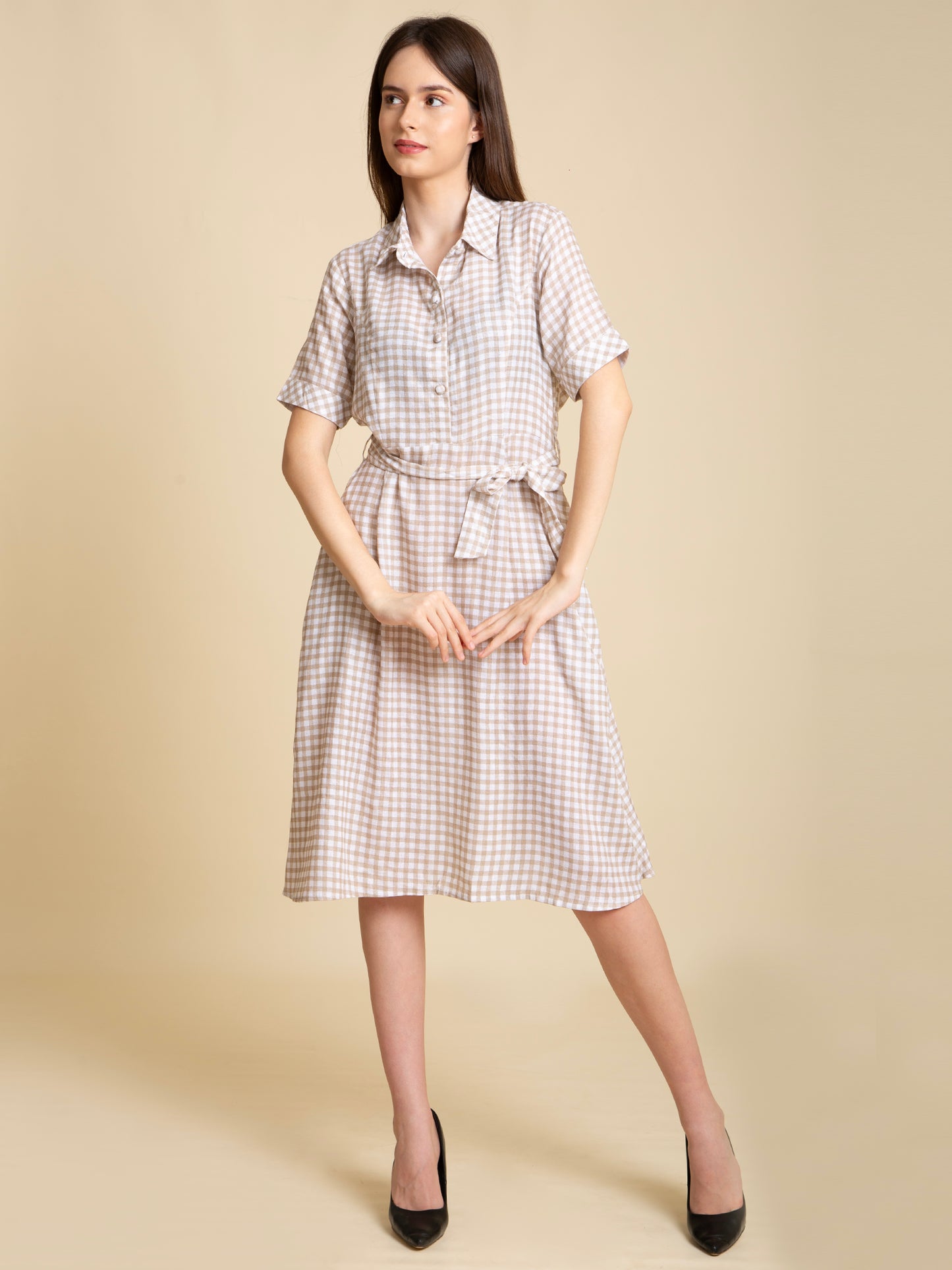 Gingham Belted Shirt Dress