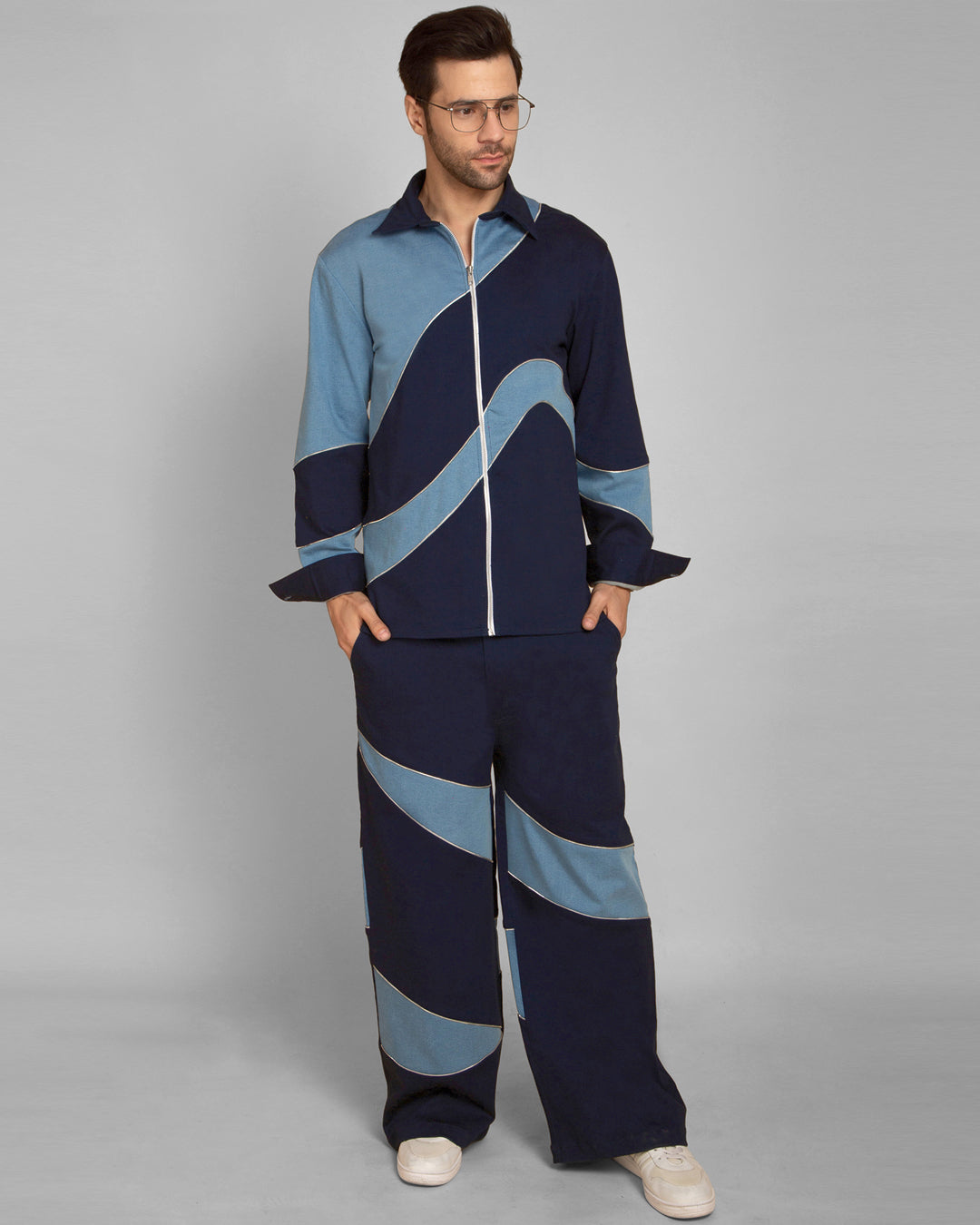 Blue split Denim Baggy Trouser