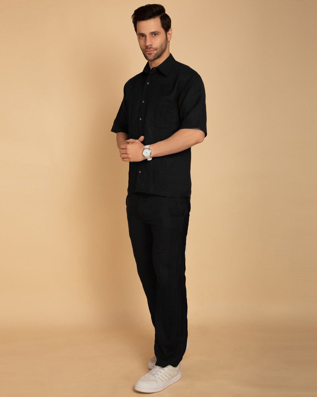 Men's Black Pintuck Tailored Pants