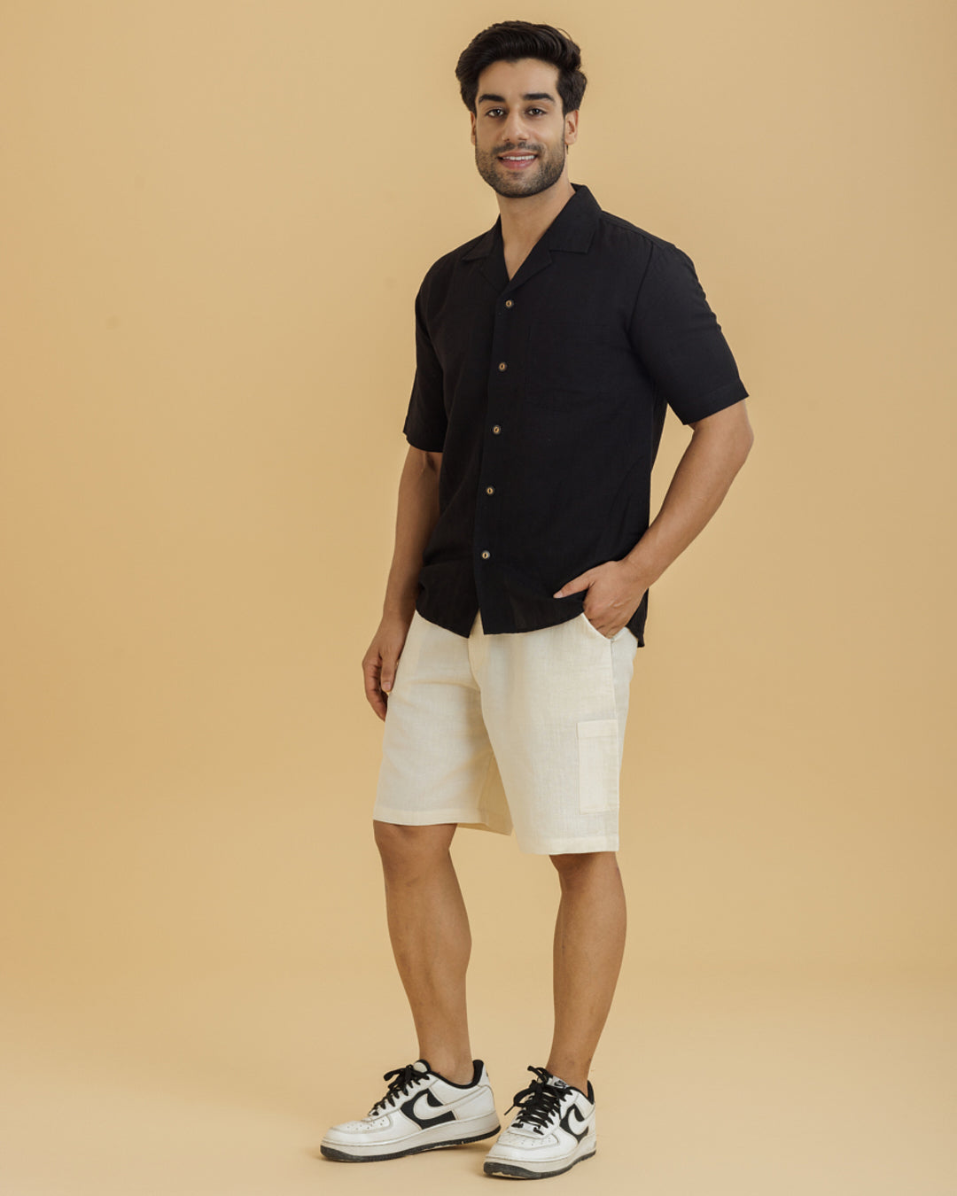 Cuban Collar Men's Shirt/ Black