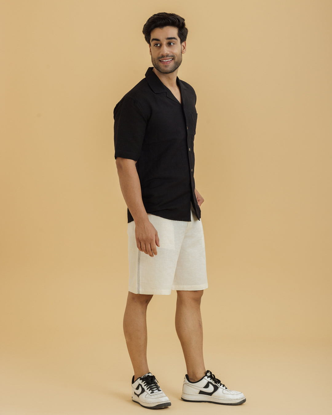 Cuban Collar Men's Shirt/ Black