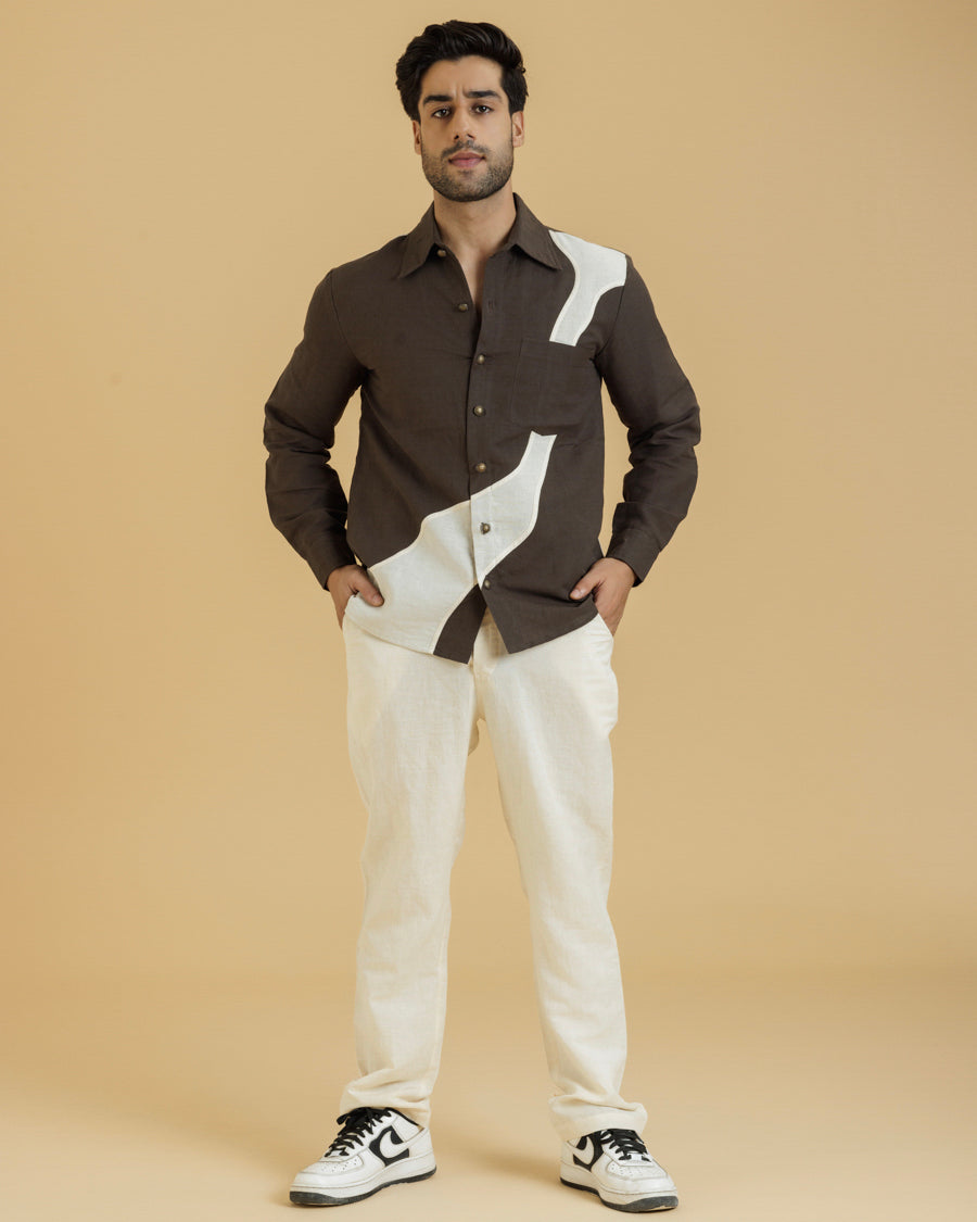 Brown Full Sleeves Patch Shirt