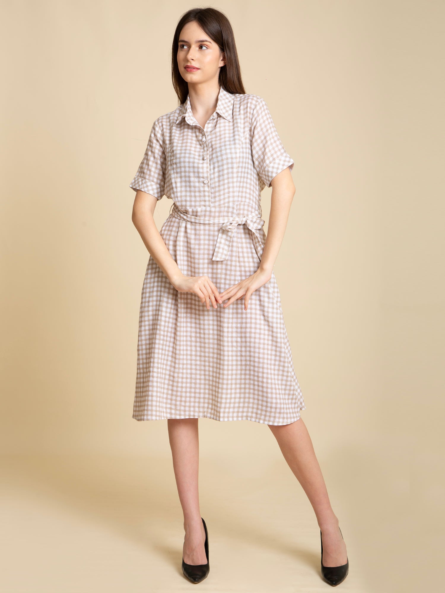 Gingham Belted Shirt Dress