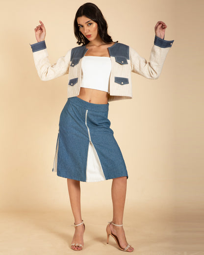 Denim Accent Slim-Fit Tweed Jacket