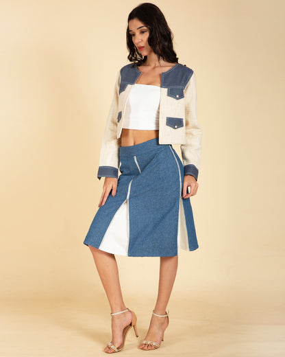 Denim Accent Slim-Fit Tweed Jacket