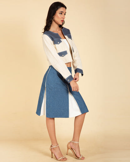 Denim Accent Slim-Fit Tweed Jacket