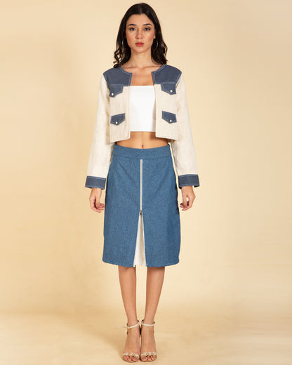 Denim Accent Slim-Fit Tweed Jacket