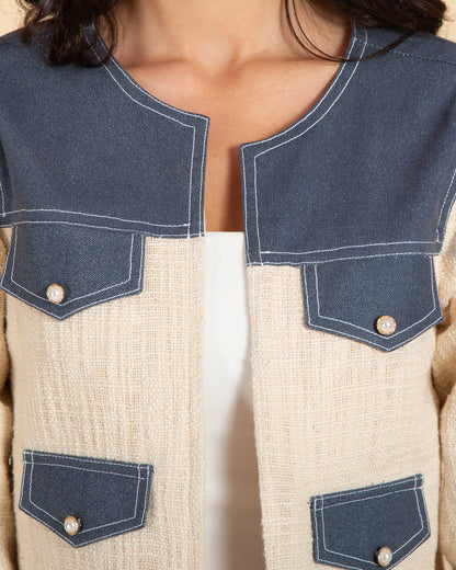 Denim Accent Slim-Fit Tweed Jacket