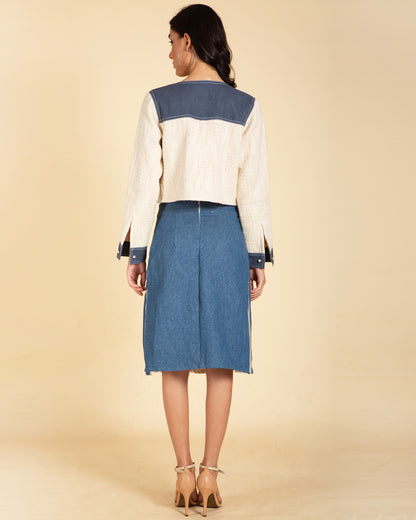 Denim Accent Slim-Fit Tweed Jacket