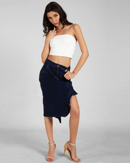 Wavy Slit Ruffle Midi Skirt