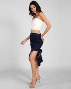 Wavy Slit Ruffle Midi Skirt