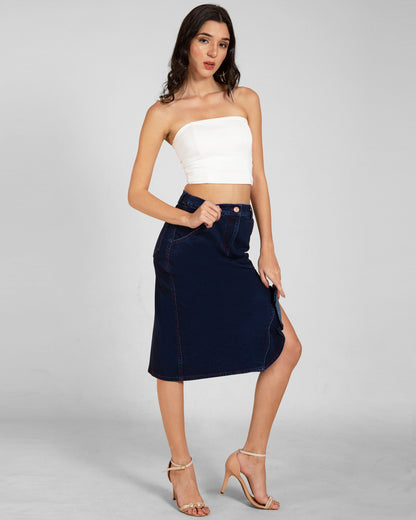 Wavy Slit Ruffle Midi Skirt