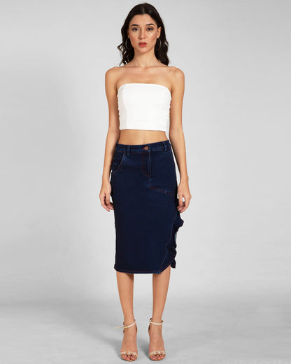 Wavy Slit Ruffle Midi Skirt