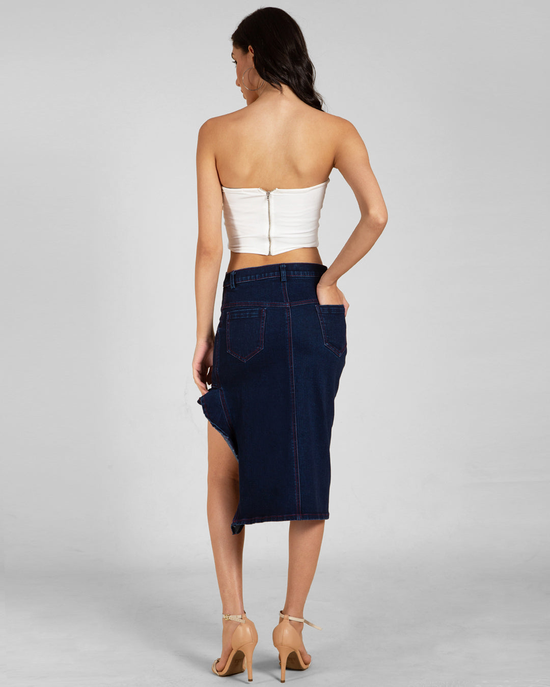 Wavy Slit Ruffle Midi Skirt