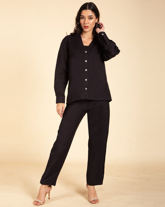 Women's Black Pintuck Tailored Pants
