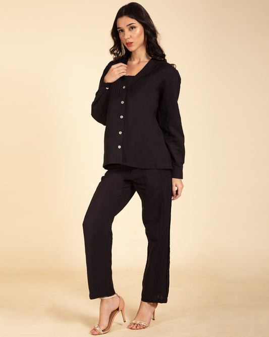 Women's Black Pintuck Tailored Pants