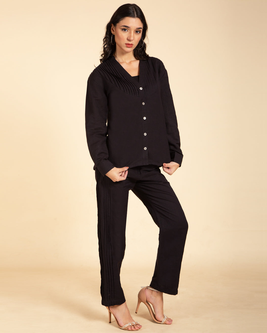 Women's Black Pintuck Tailored Pants