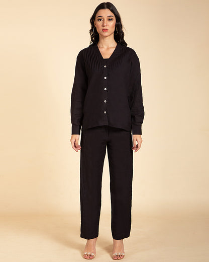 Women's Black Pintuck Tailored Pants