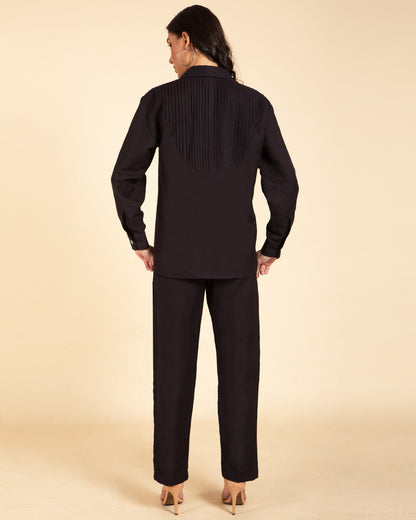 Women's Black Pintuck Tailored Pants