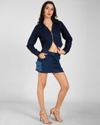 Convertible Collar Denim Top