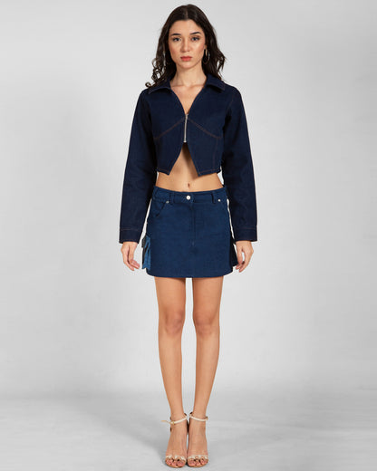 Convertible Collar Denim Top