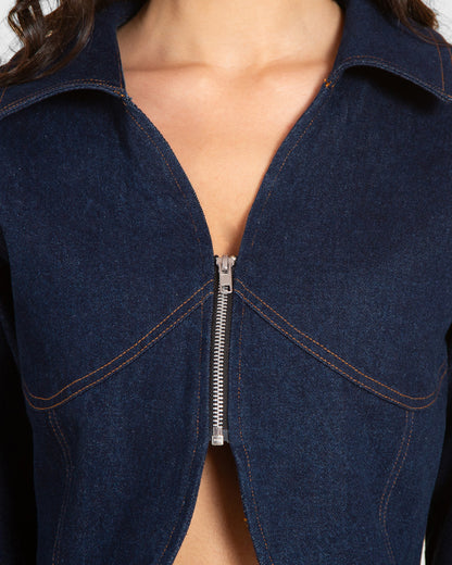 Convertible Collar Denim Top