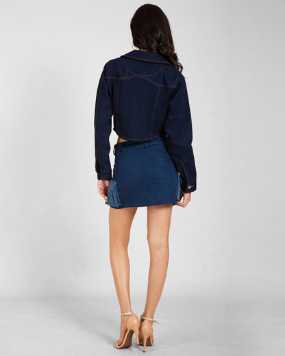 Convertible Collar Denim Top