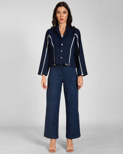 Concealed Contrast Bell Sleeve Blazer