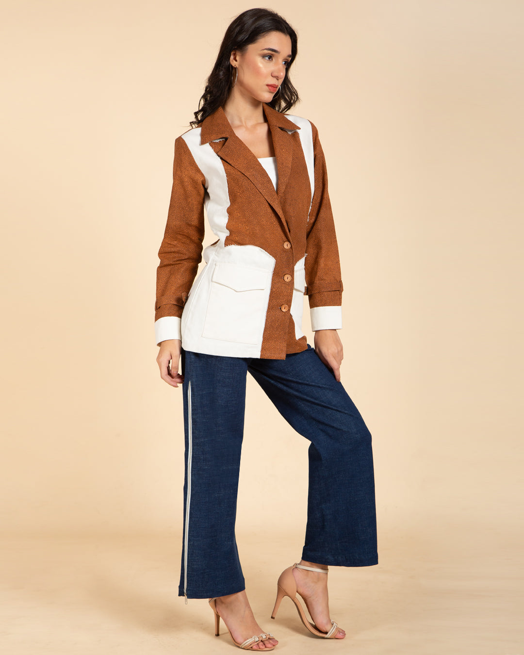 Edge Stitch Denim Jacket with Contrasting Panels