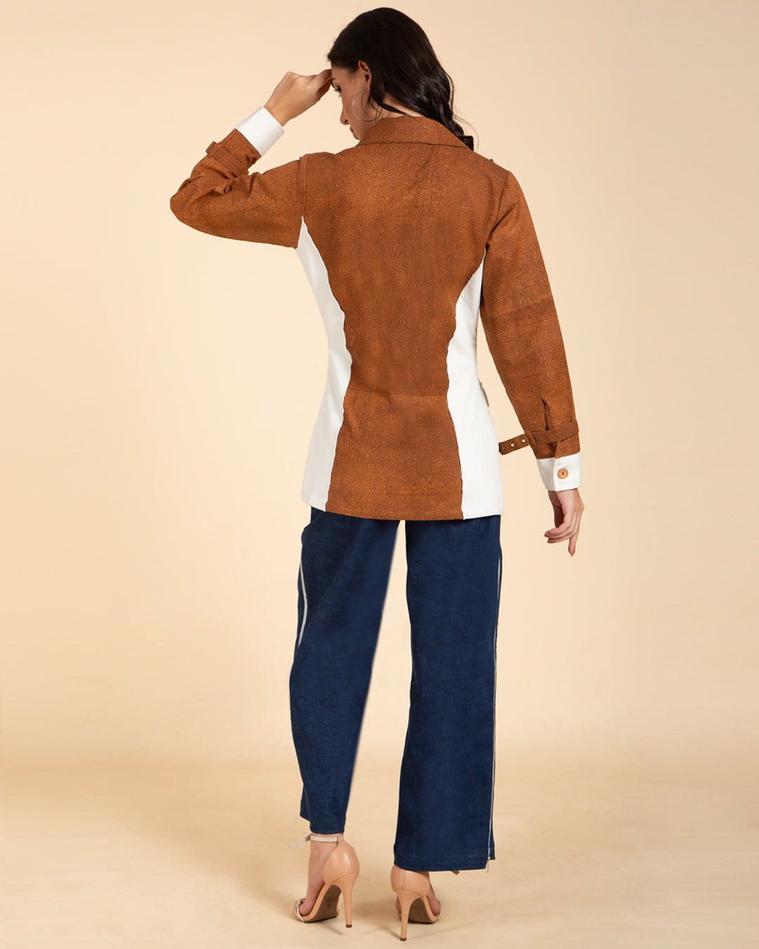 Edge Stitch Denim Jacket with Contrasting Panels