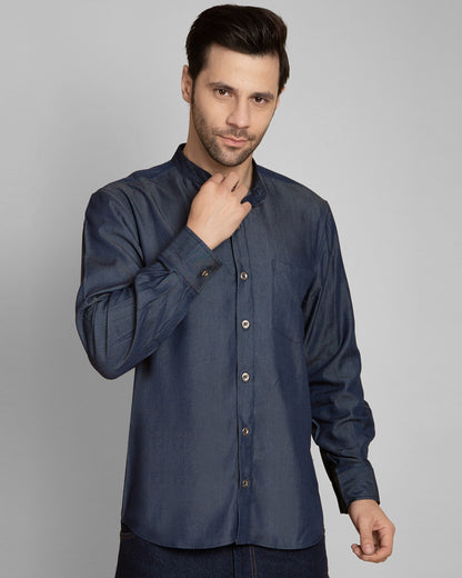 Classic Denim Mandarin Collar Shirt