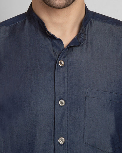 Classic Denim Mandarin Collar Shirt