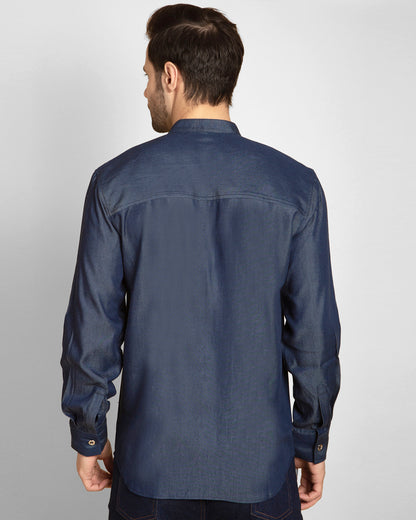 Classic Denim Mandarin Collar Shirt
