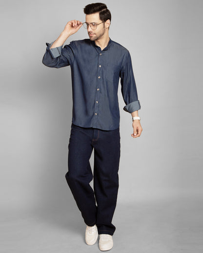 Classic Denim Mandarin Collar Shirt