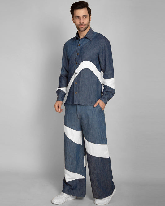 Men's Denim Patchwork Shirt