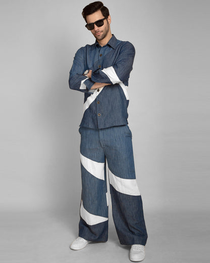 Men's Denim Patchwork Baggy Trousers