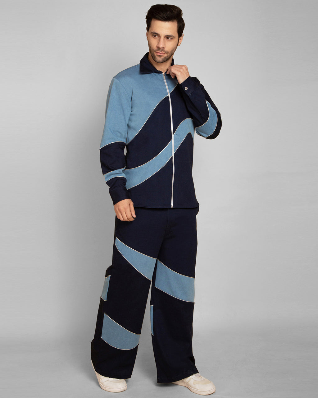 Blue split Denim Baggy Trouser