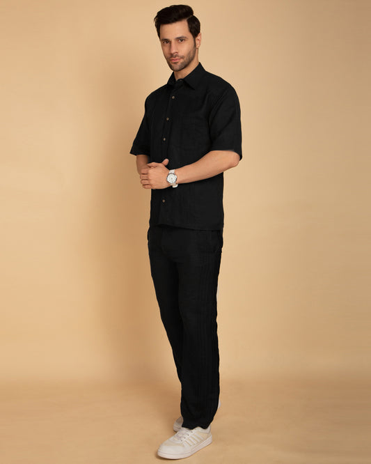 Men's Black Pintuck Tailored Pants