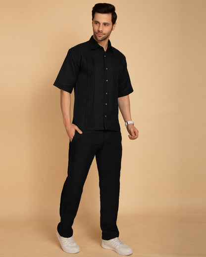 Men's Black Pintuck Tailored Pants