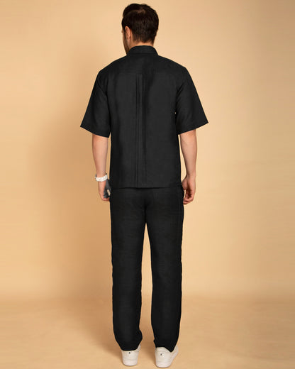 Men's Black Pintuck Tailored Pants