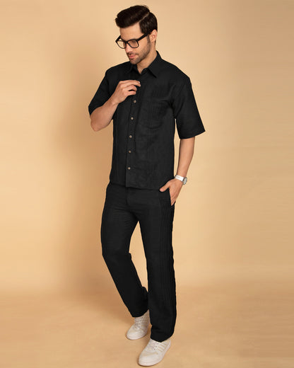 Men's Black Pintuck Tailored Pants