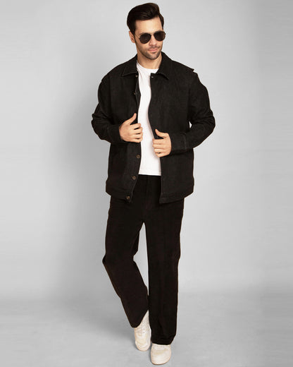 Men's Curved Placket Denim Jacket