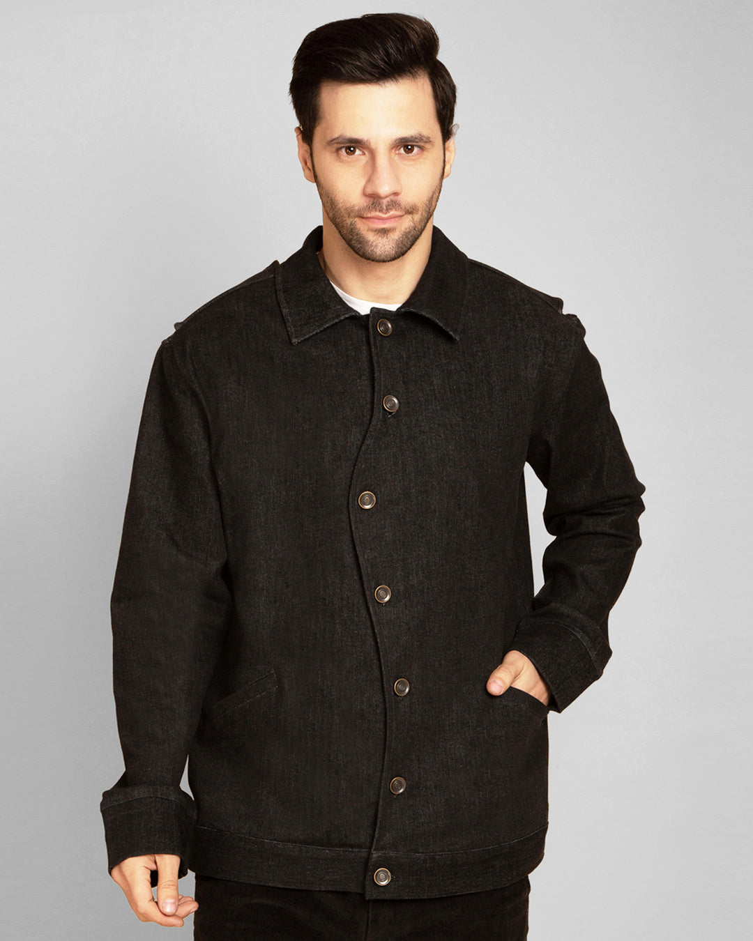 Men's Curved Placket Denim Jacket