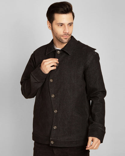 Men's Curved Placket Denim Jacket