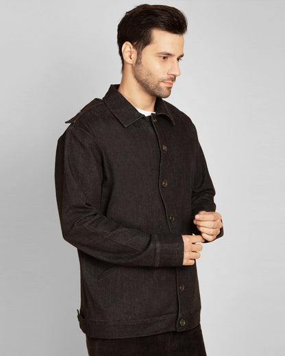 Men's Curved Placket Denim Jacket