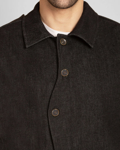 Men's Curved Placket Denim Jacket