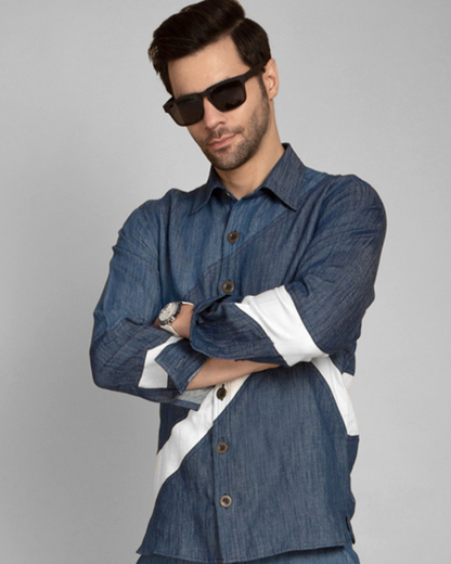 Men's Denim Patchwork Shirt