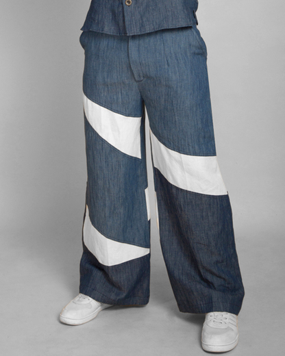 Men's Denim Patchwork Baggy Trousers