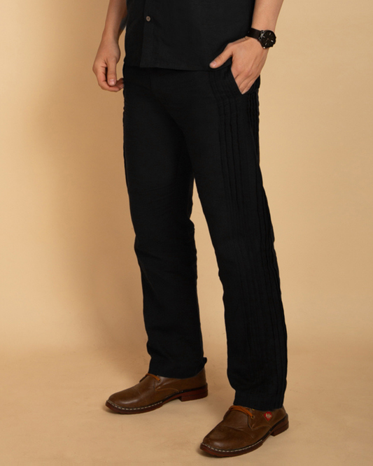Men's Black Pintuck Tailored Pants