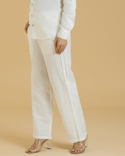 Hemp-Cotton Pintuck Tailored Women's Pants